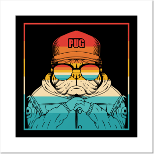 Dog Retro Pug Glasses Posters and Art